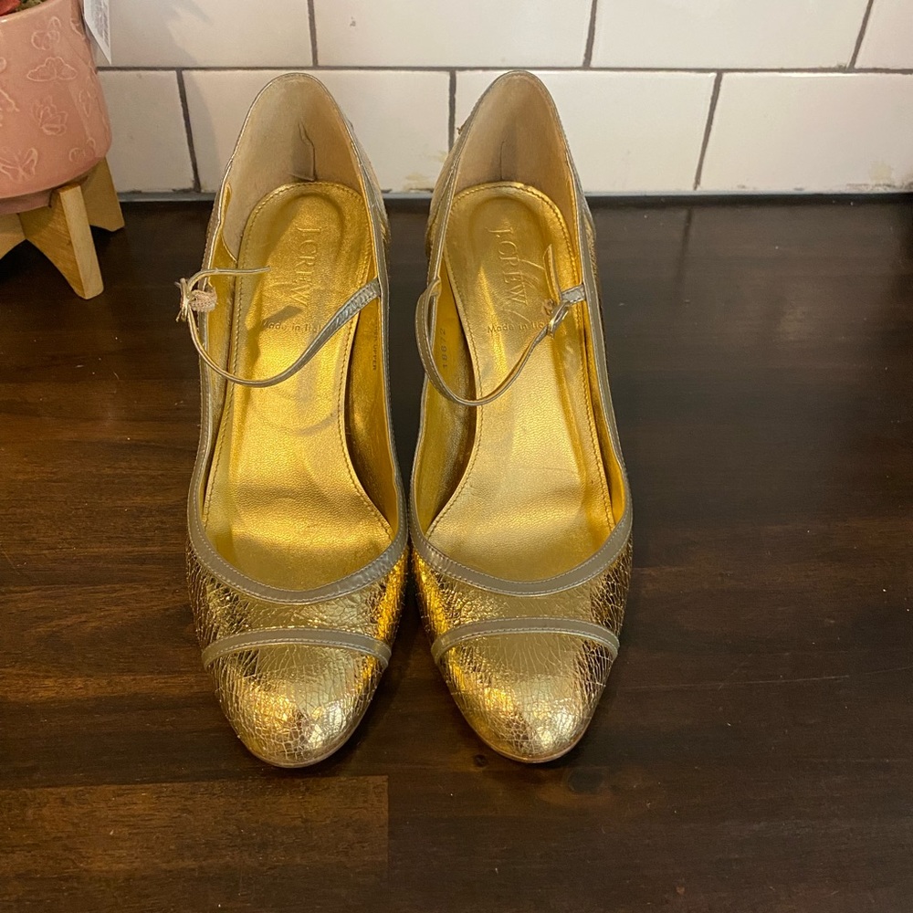 JCrew Metallic Maryjane Heels Size 8